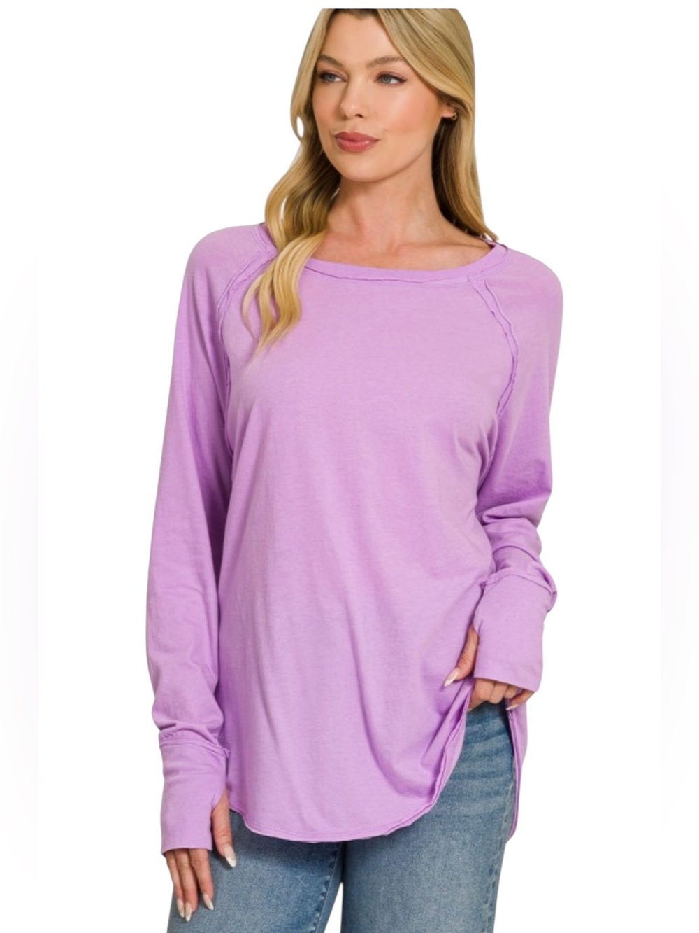 Zenana Lavendar Cotton Long Sleeve with Thumbhole Top